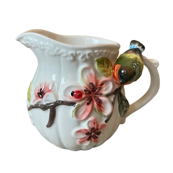 Botanical Collection by Corner Ruby 3D Floral Hummingbird Ceramic Creamer NEW - Picture 3 of 13